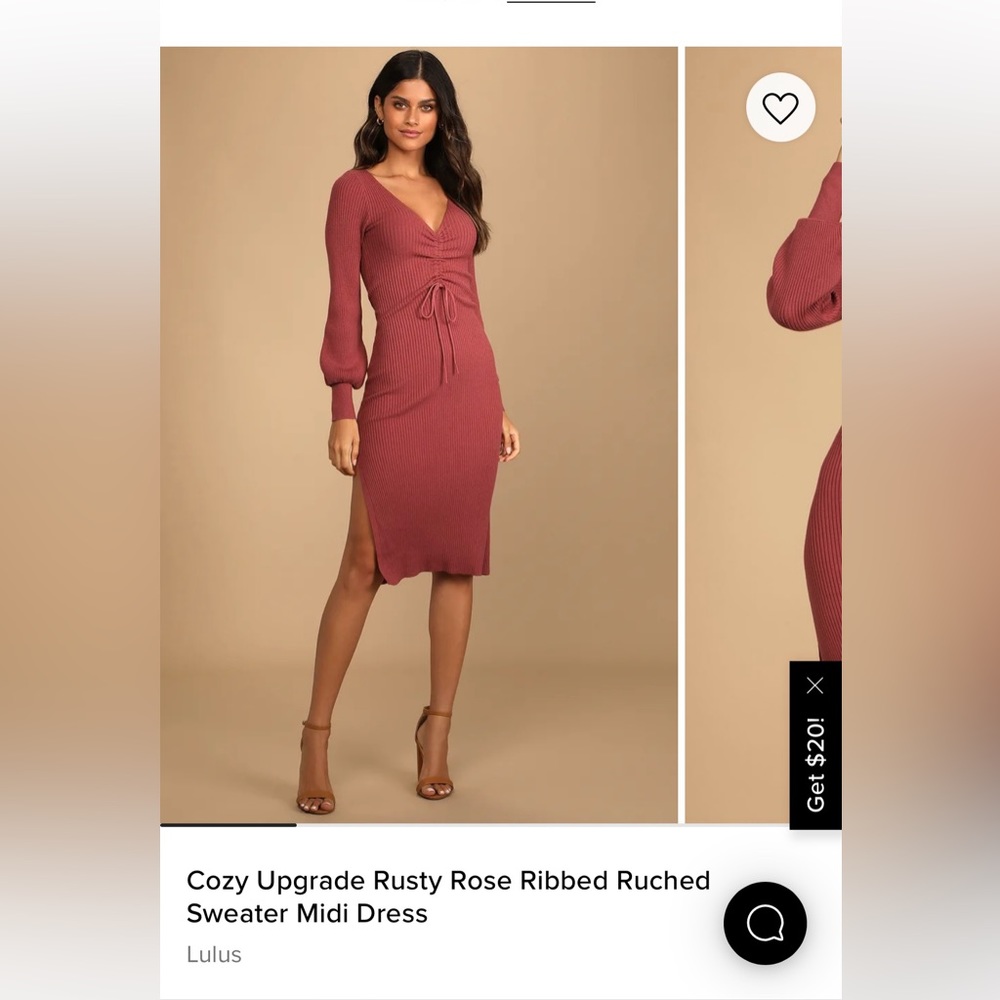 Lulus Cozy Upgrade Rusty Rose Ribbed Ruched Sweater Midi Dress size L